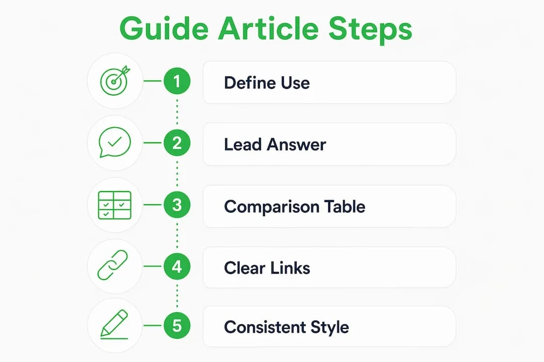 Infographic illustrating steps to structure ecommerce guide articles
