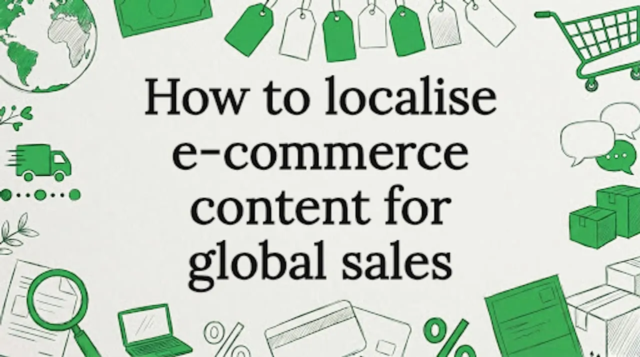 Decorative title card illustration with ecommerce icons
