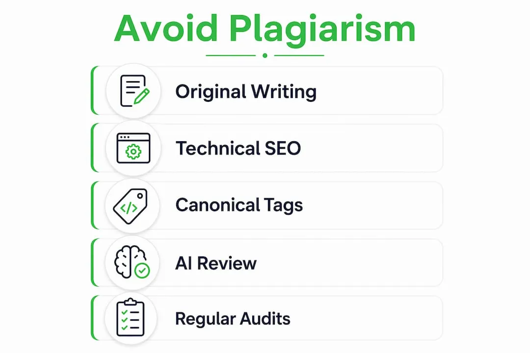 Infographic outlining steps to avoid ecommerce plagiarism
