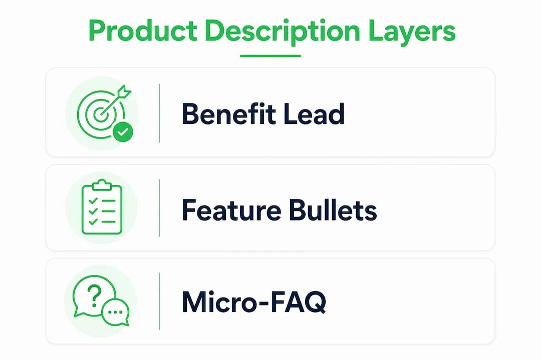 Infographic showing three-layer product description framework
