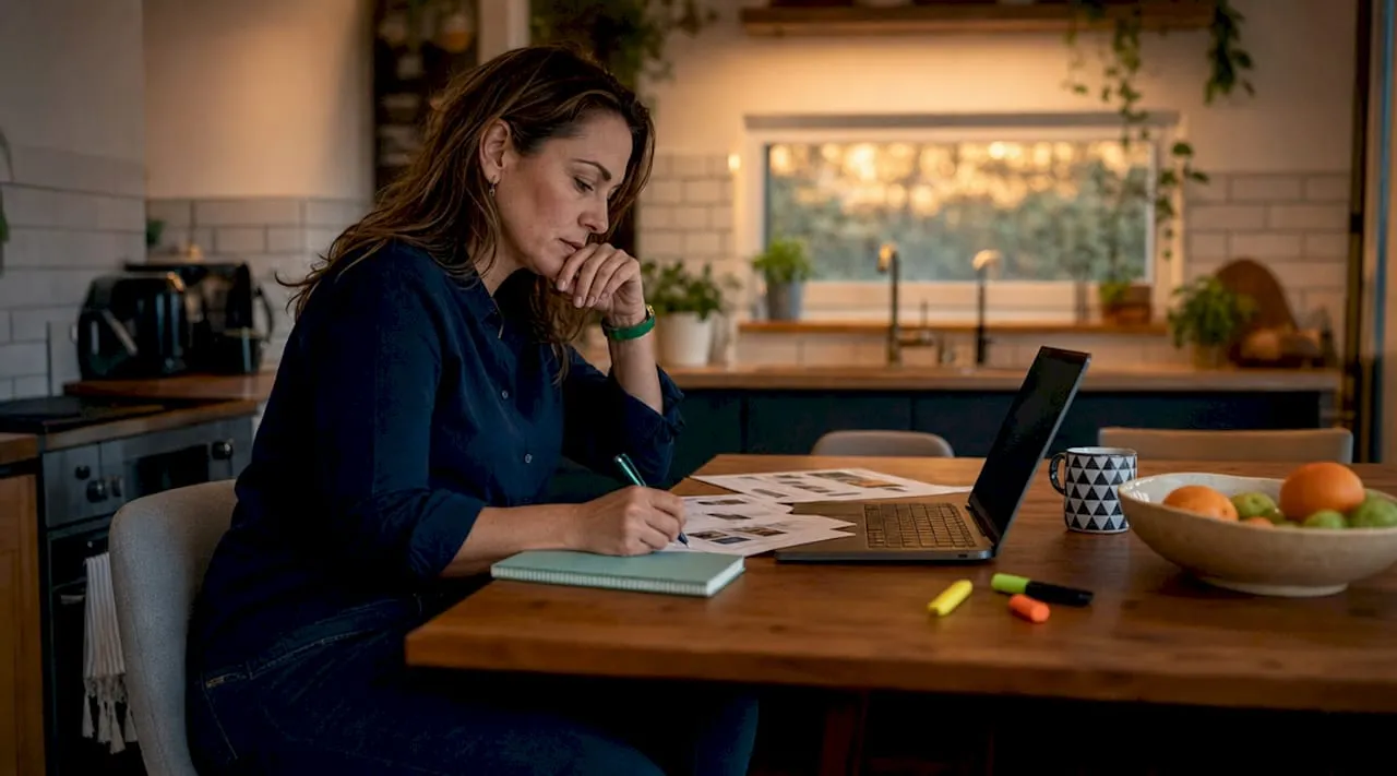 Woman editing product descriptions at desk