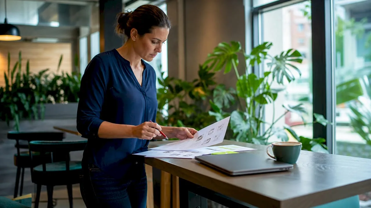 Businesswoman reviewing product listing reports