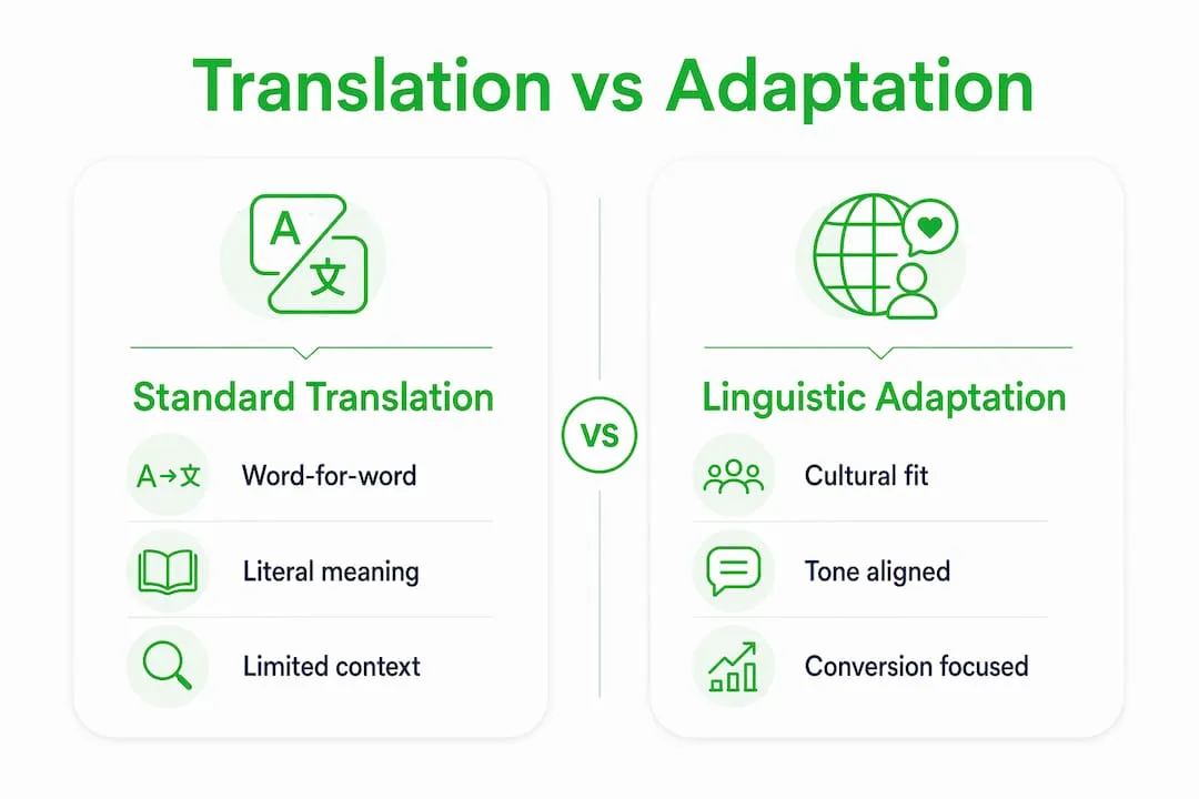 Infographic comparing translation and linguistic adaptation