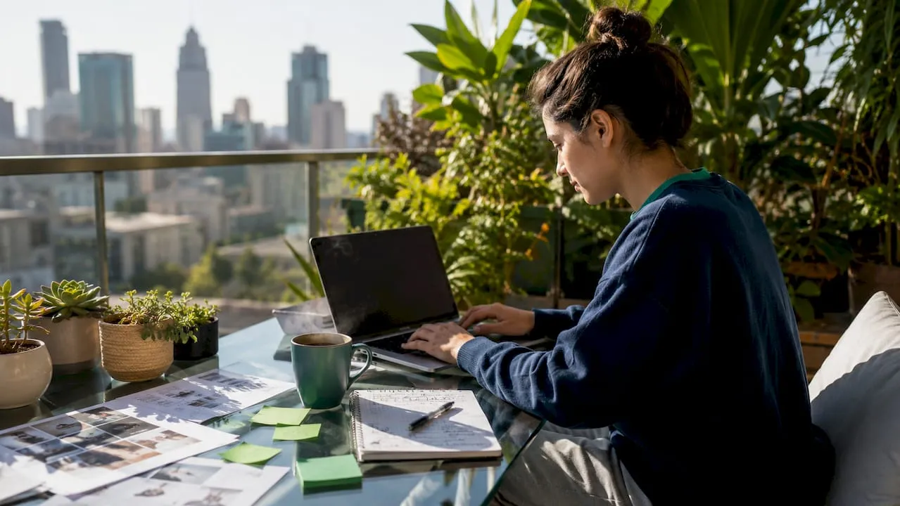 Hands typing with diverse content formats on desk