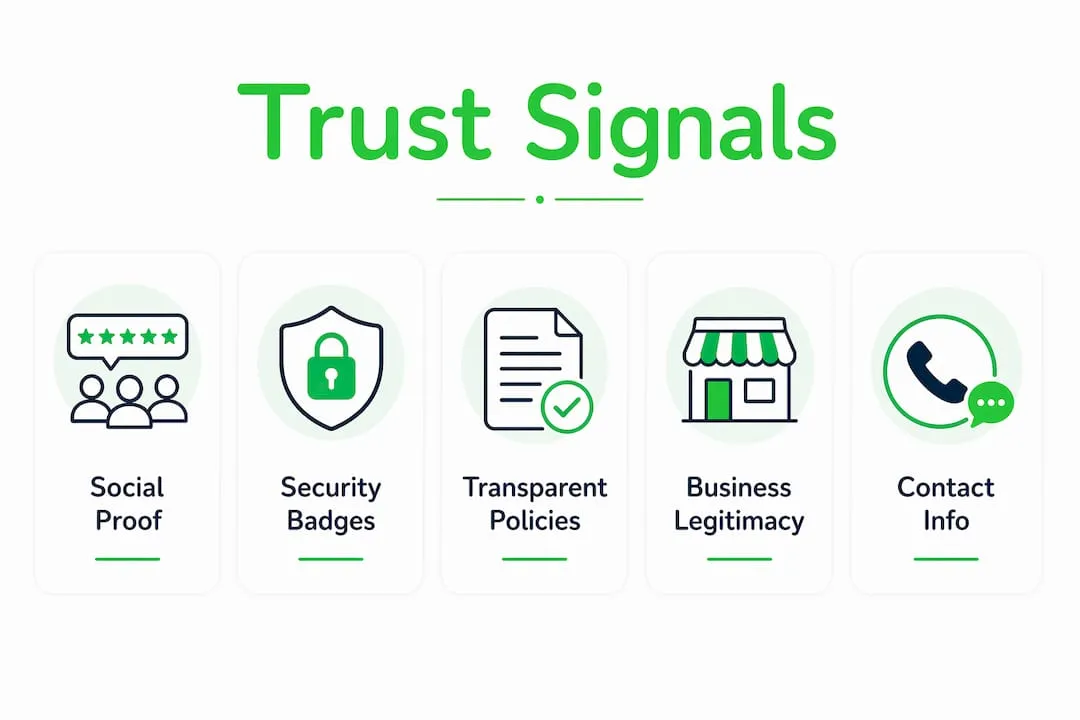 Infographic showing key product page trust signals