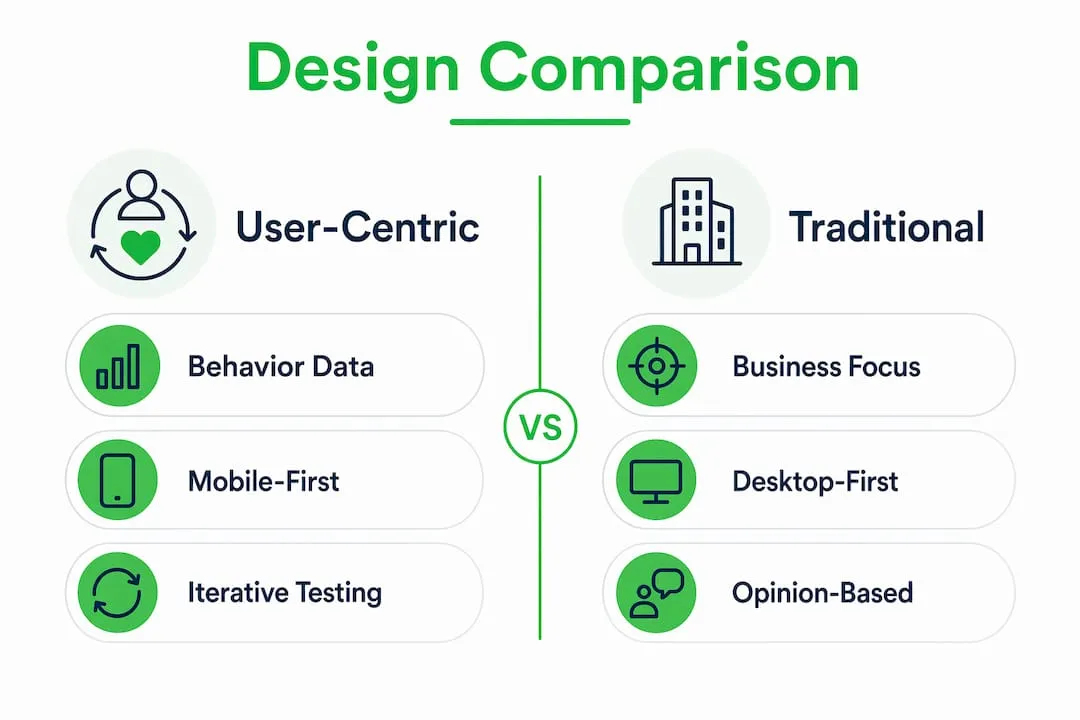 Infographic comparing user-centric and traditional product page design