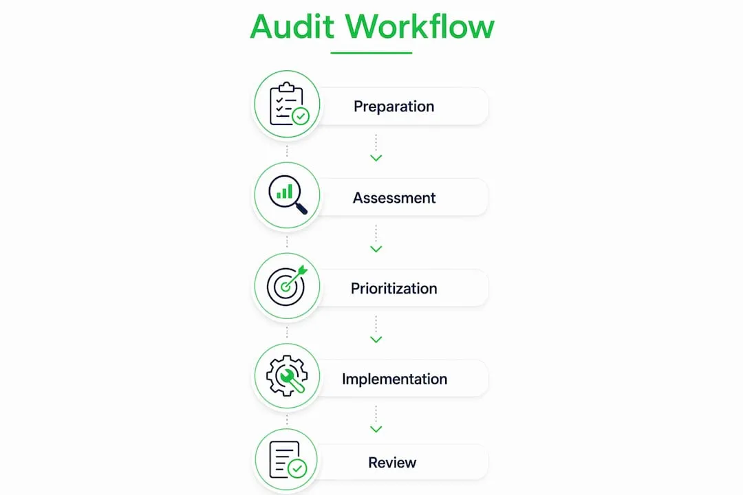 Infographic showing steps of product page audit workflow