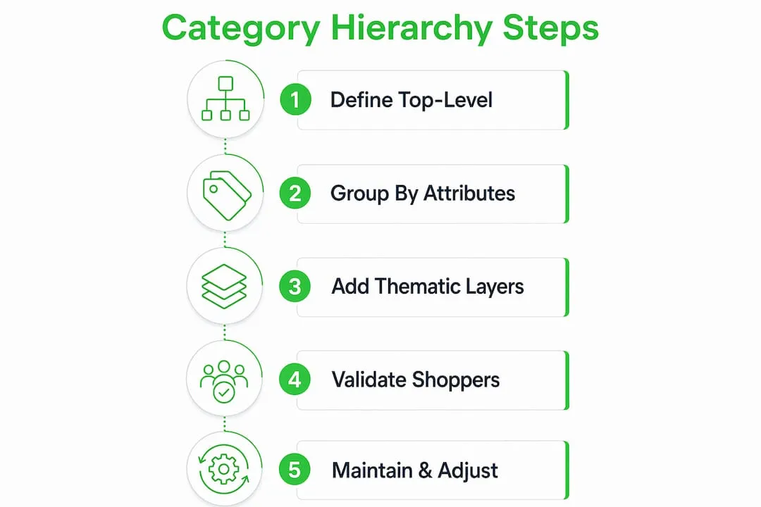 Infographic showing steps to design category hierarchy