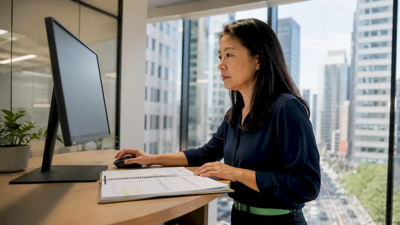 Woman organizing product categories on computer