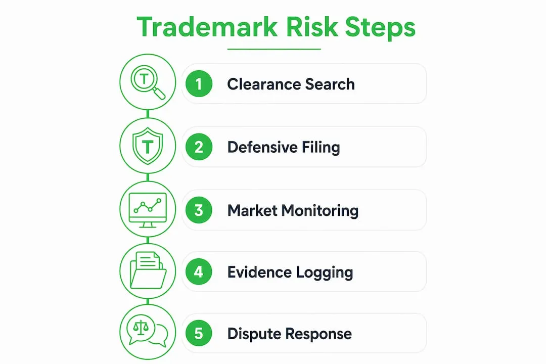 Infographic outlining trademark risk management steps