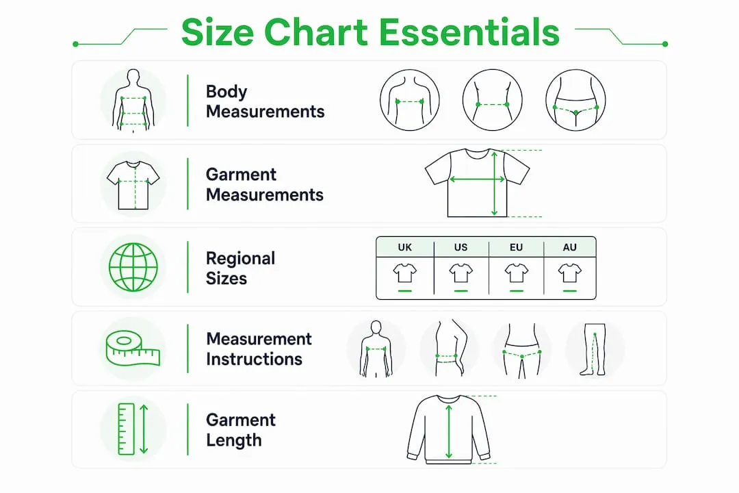 Infographic showing key elements of size charts