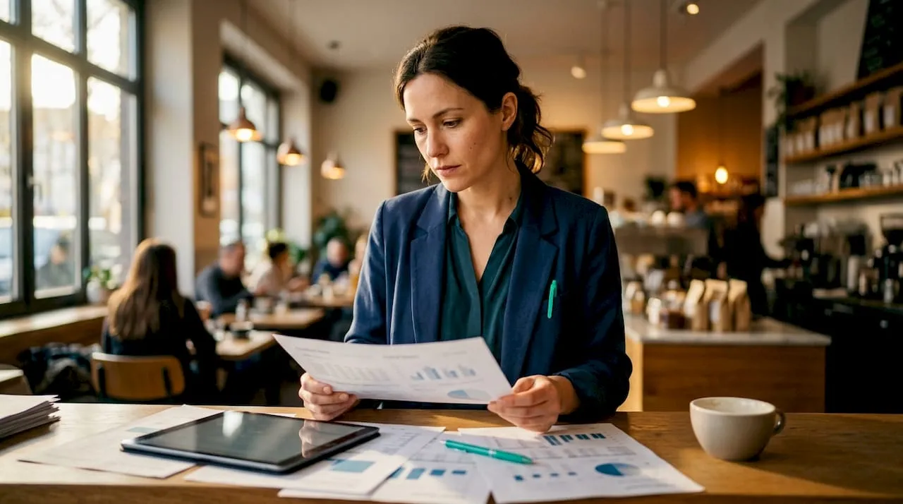 E-commerce manager reviewing product data sheets
