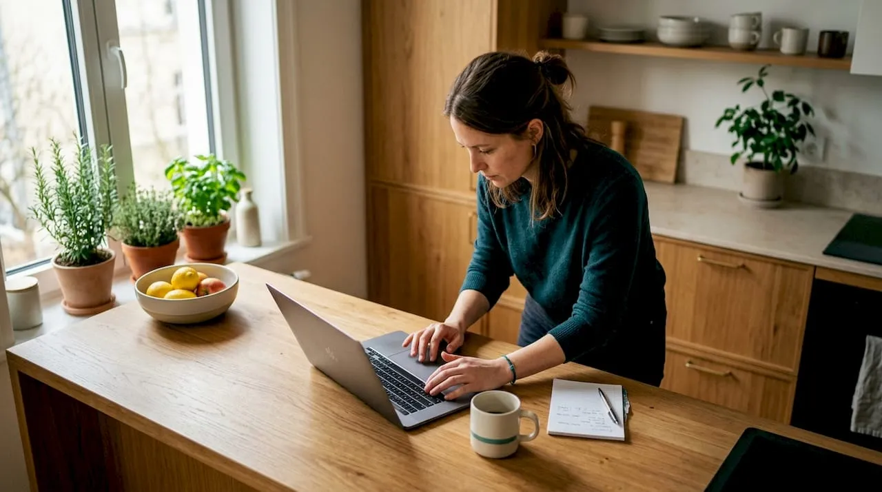 Woman editing e-commerce product titles at desk