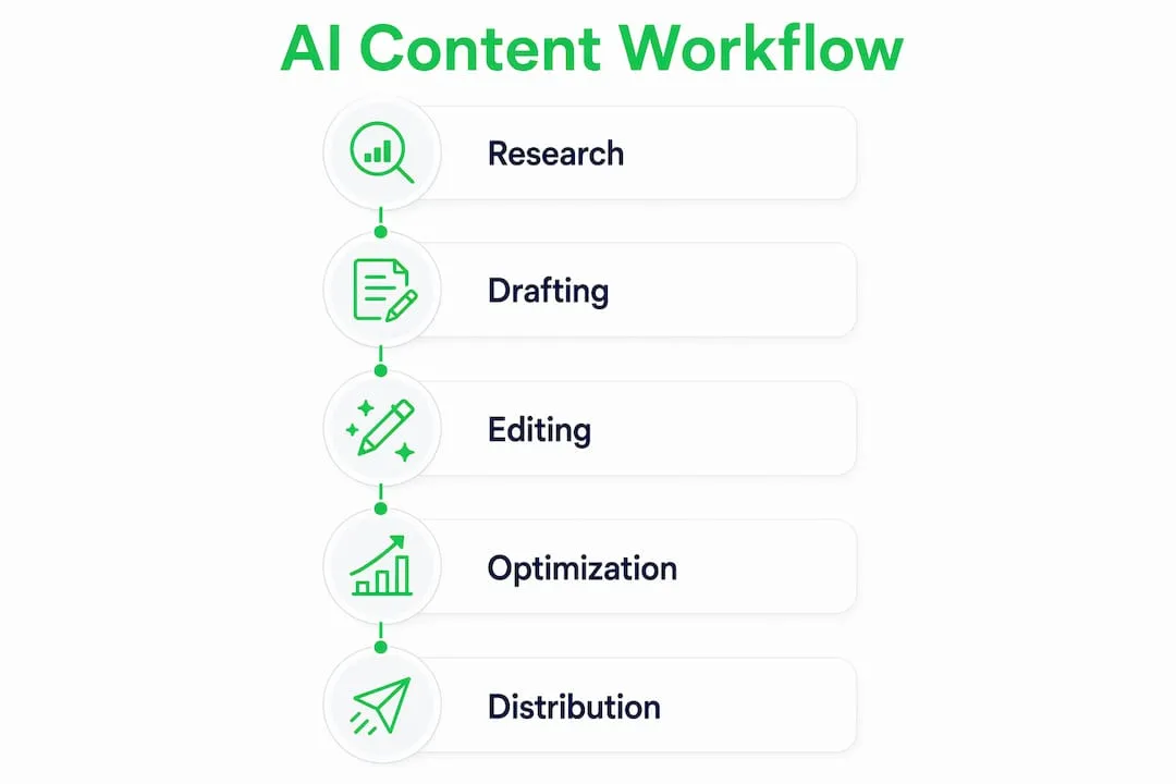 Infographic showing AI content creation workflow steps