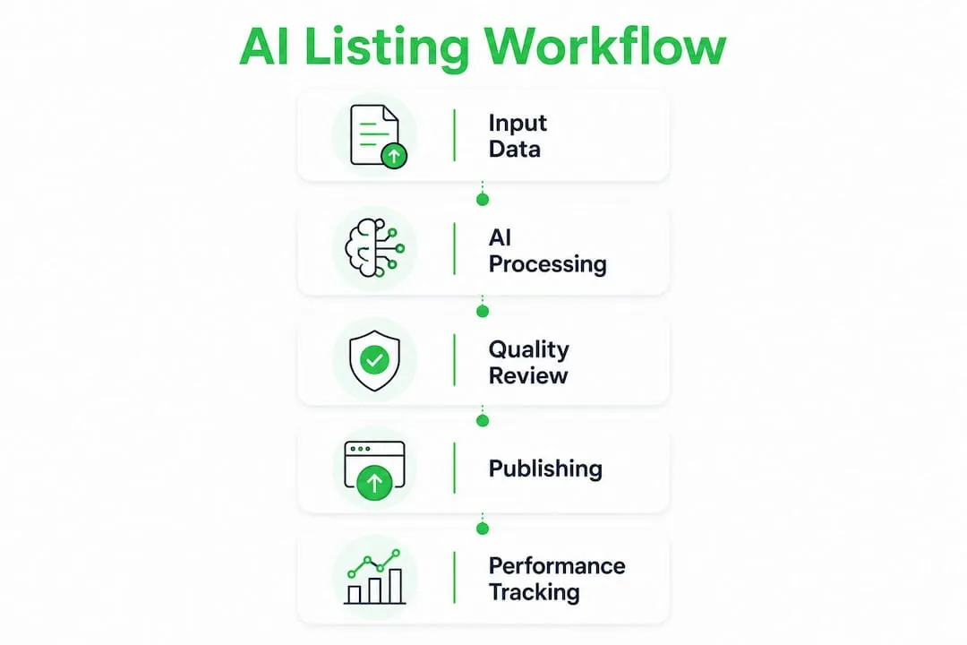 Infographic showing AI listing workflow steps