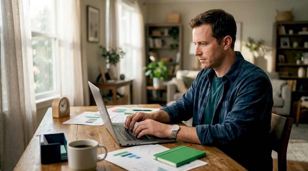 Seller working on AI-generated product listing at desk