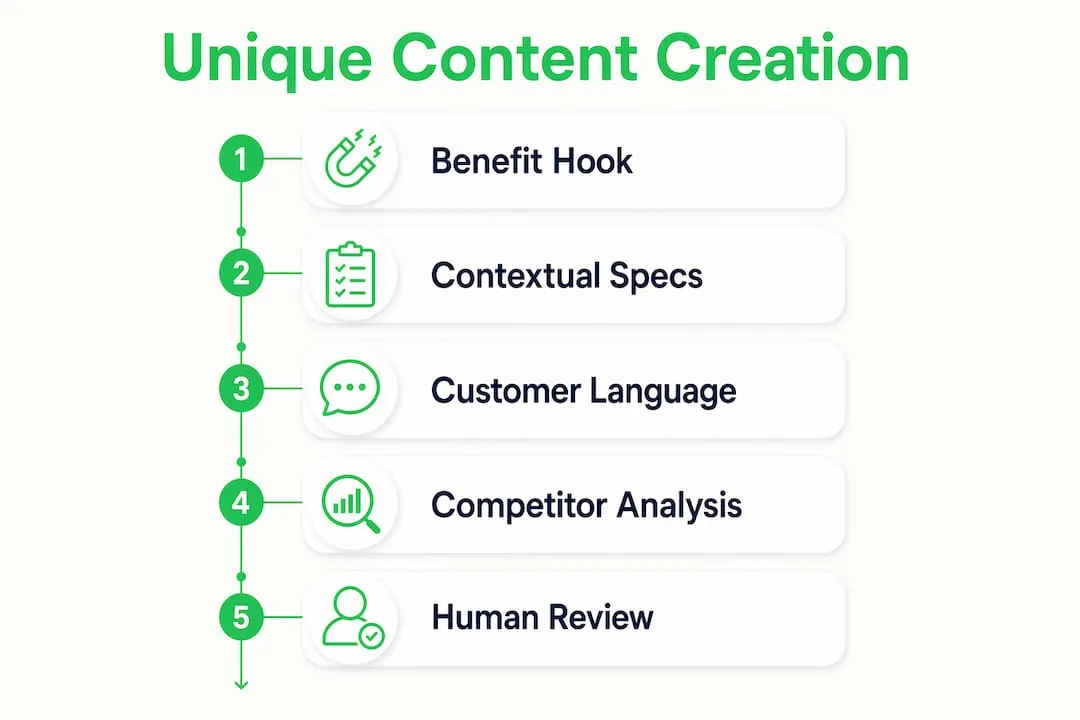 Infographic showing steps for unique product content creation