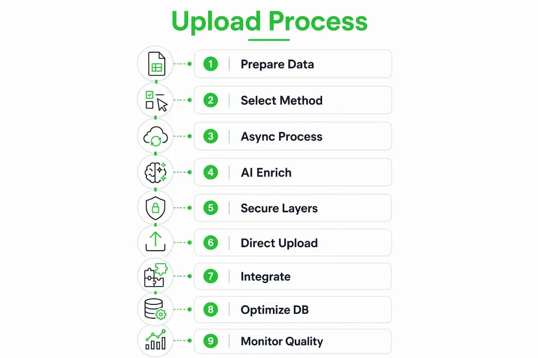 Infographic showing step-by-step scalable product upload process