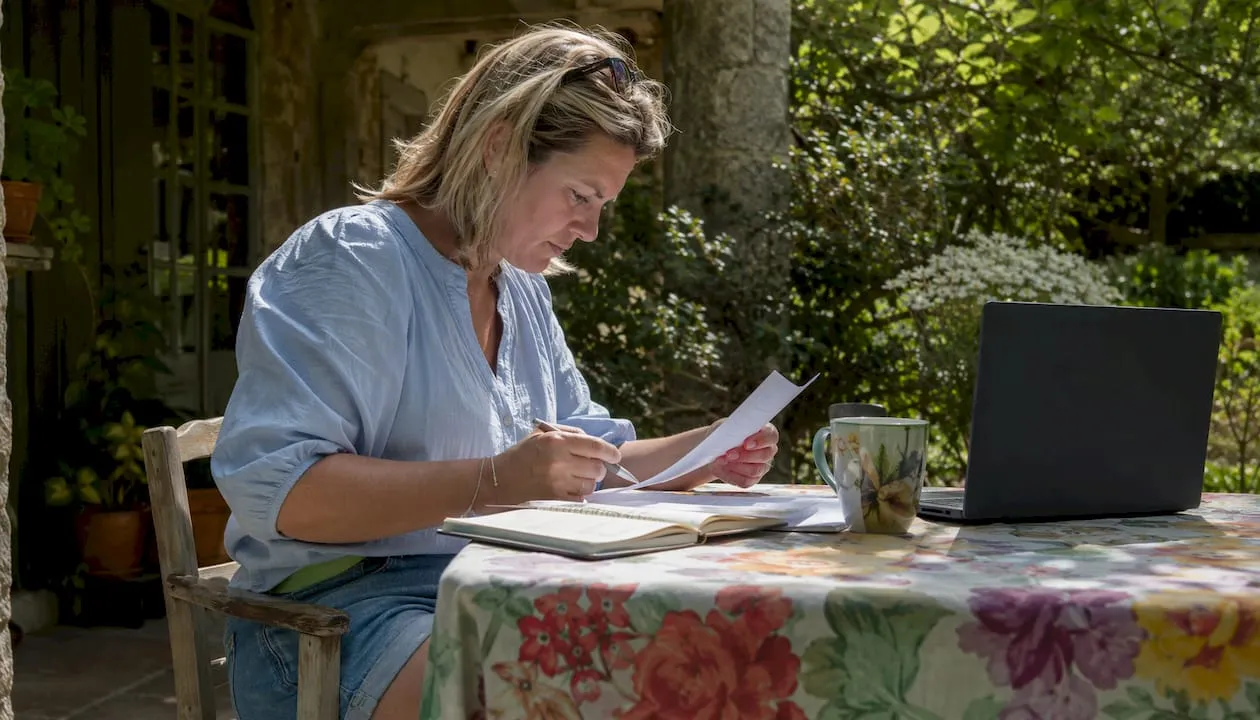 Woman managing Google Merchant account at home
