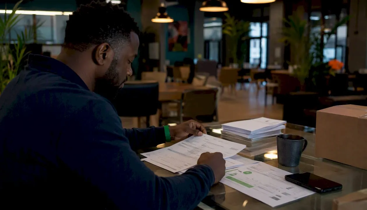 Hands reviewing dropshipping spreadsheets and invoices
