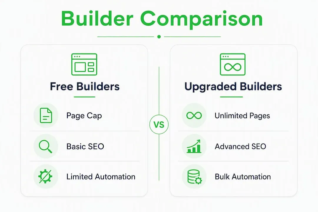 Infographic comparing free and upgraded Shopify page builders