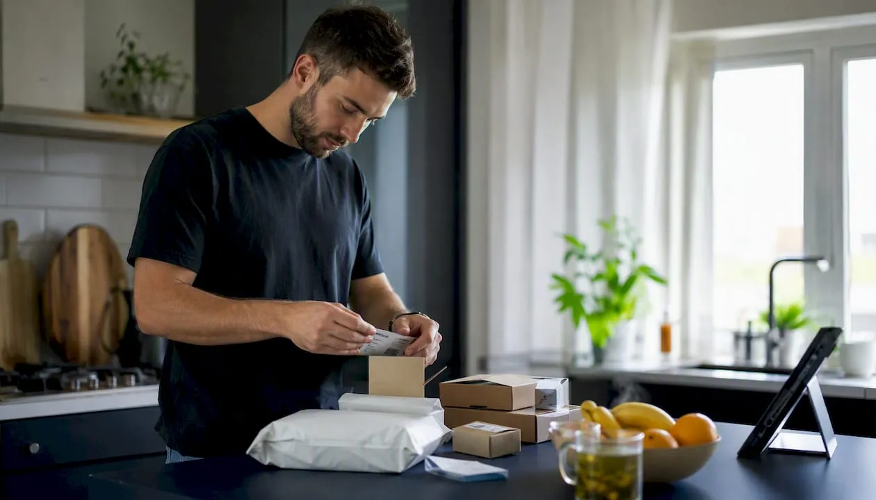 Shopify dropshipper arranging parcels