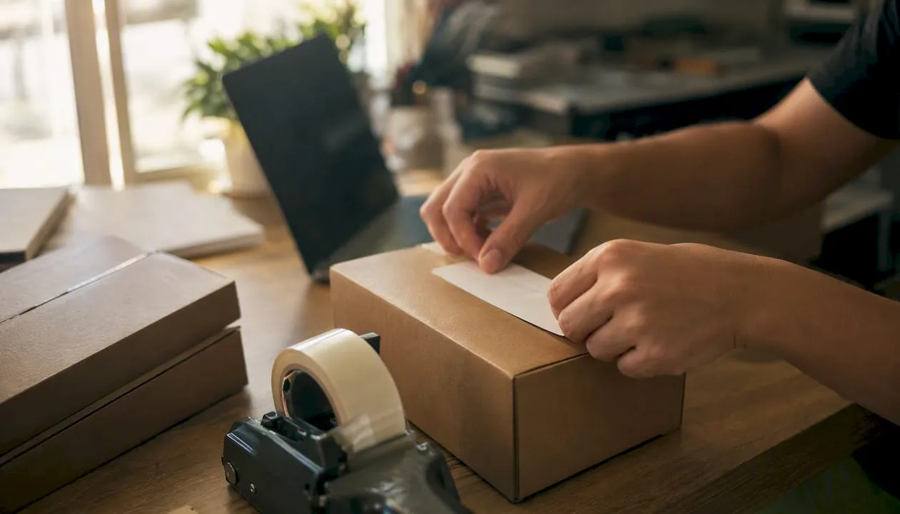 Hands packaging unique UK dropshipping parcels