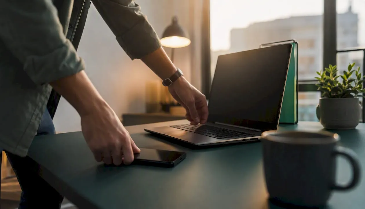 Hands preparing devices for Shopify setup