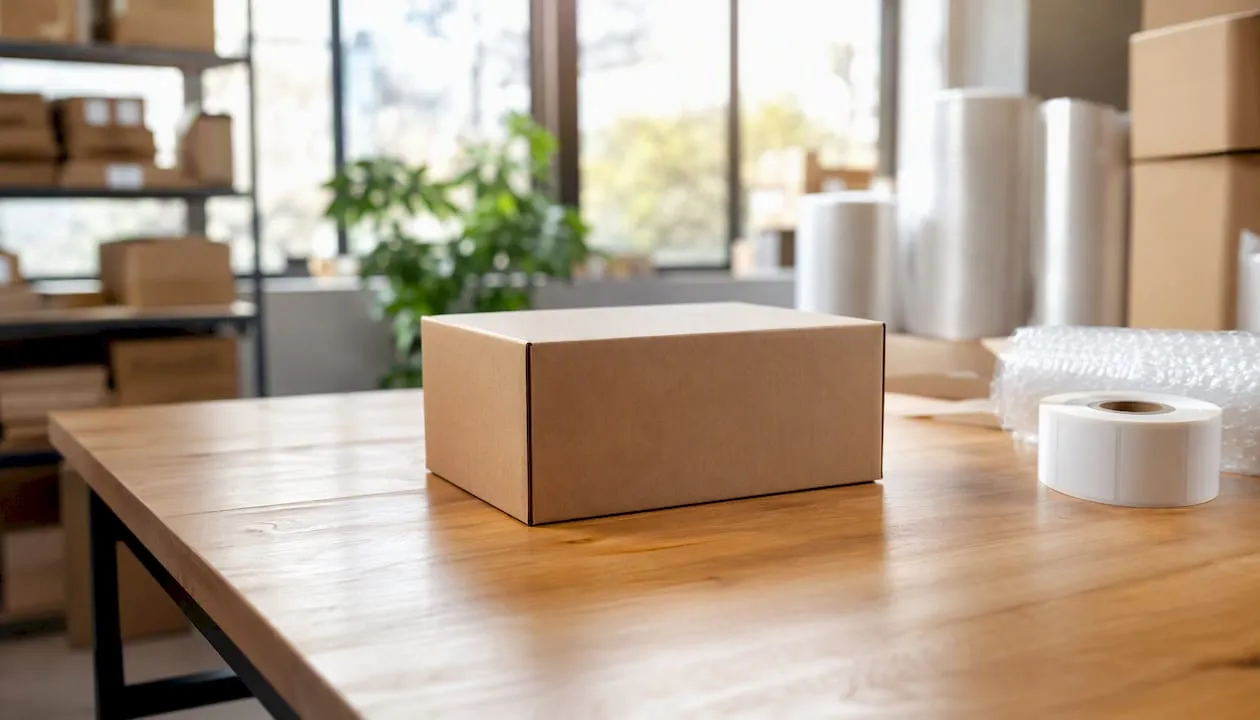 Unbranded shipping package on table