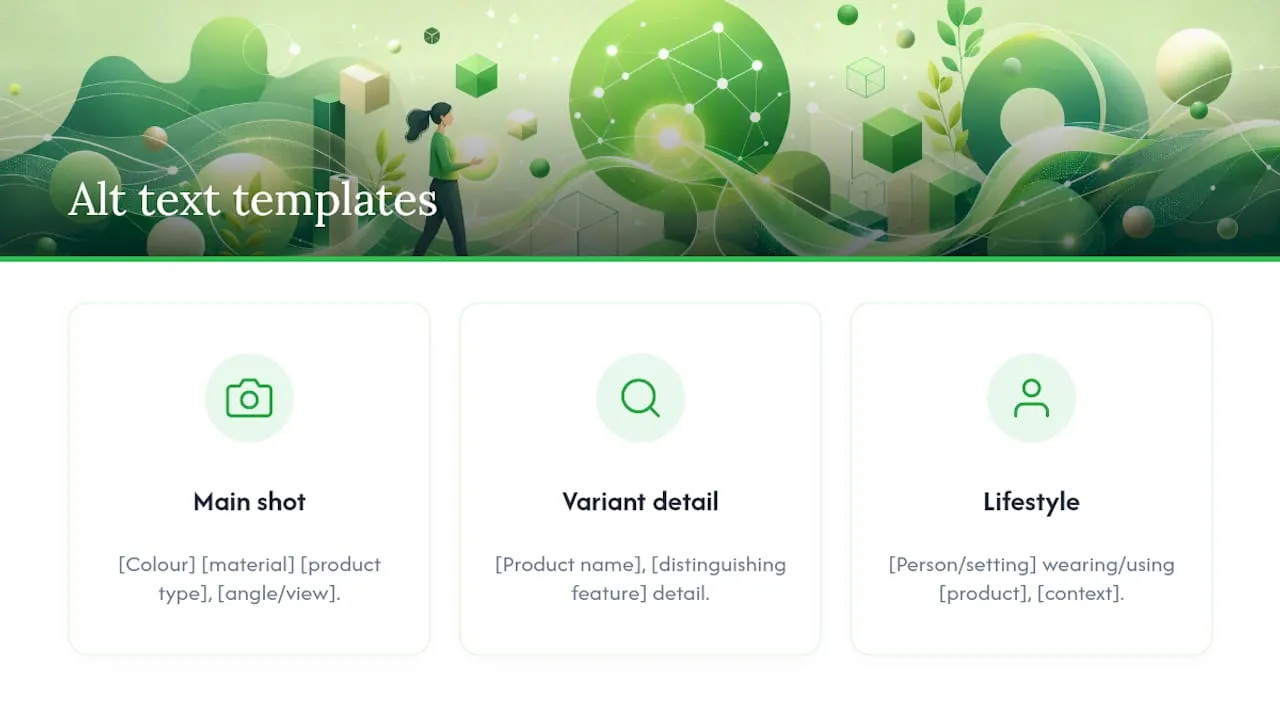 Diagram of alt text writing templates for product images