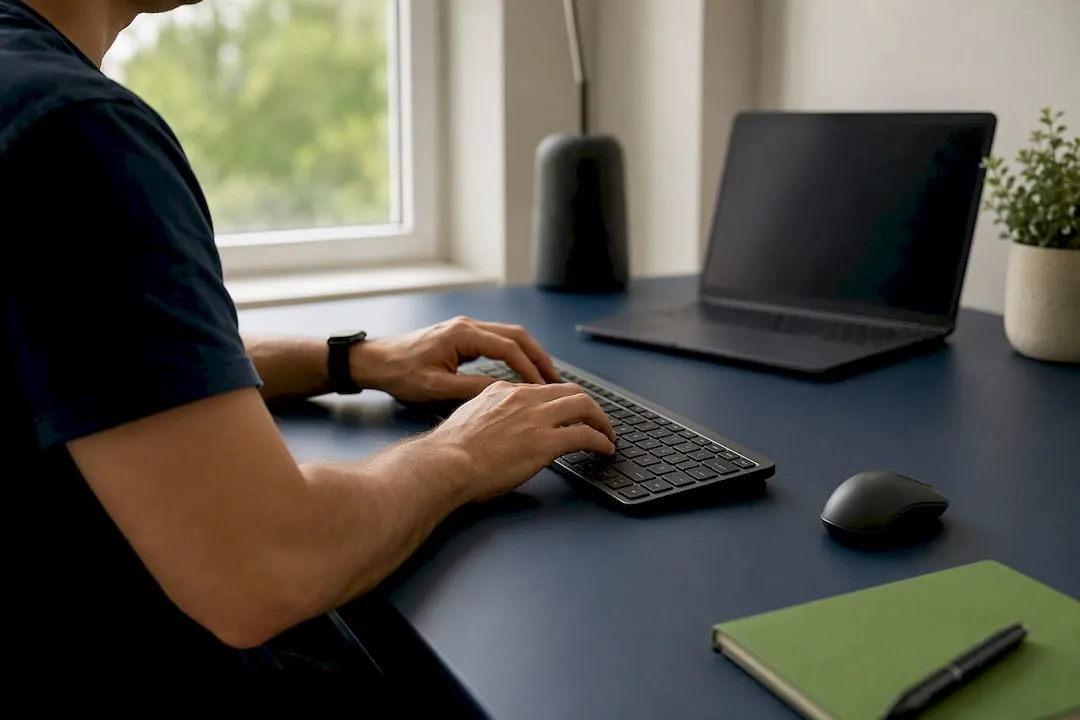 Hands ready to type alt text on keyboard