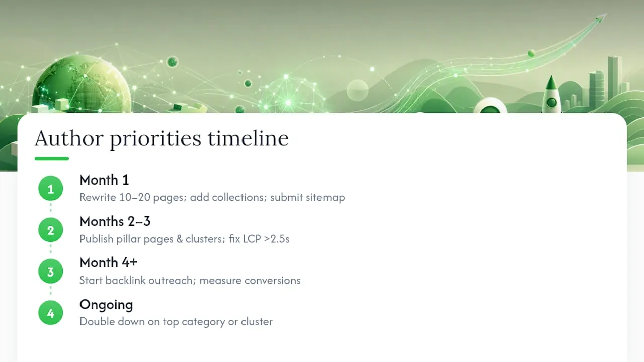 Shopify SEO priorities across four months