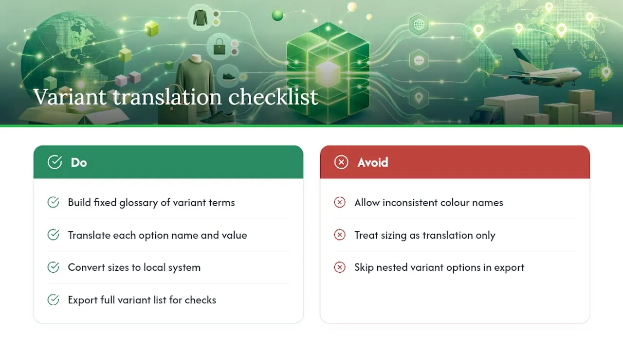 Translating variants, sizes and colours without breaking your catalogue — overview diagram