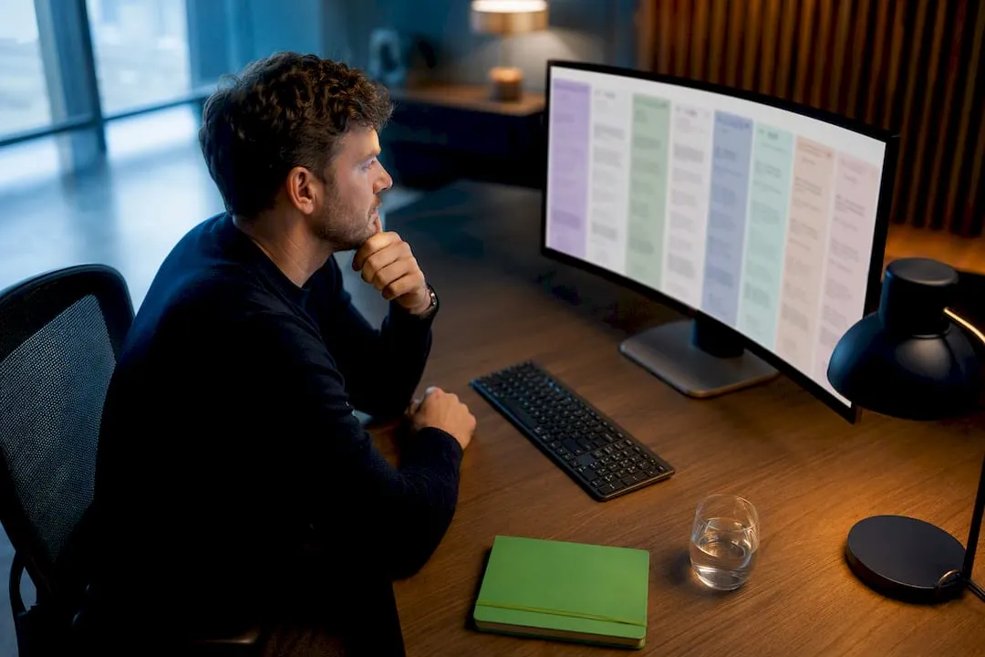 Merchant reviewing multilingual product catalogue