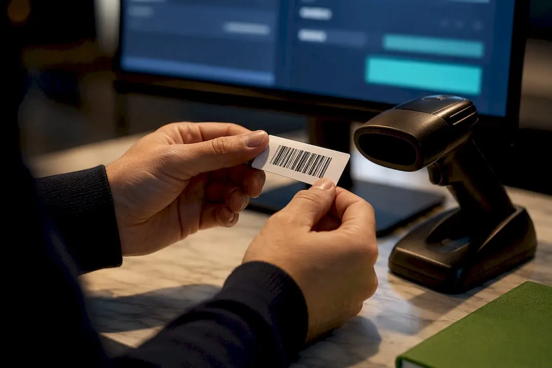 Merchant checking a product identifier barcode