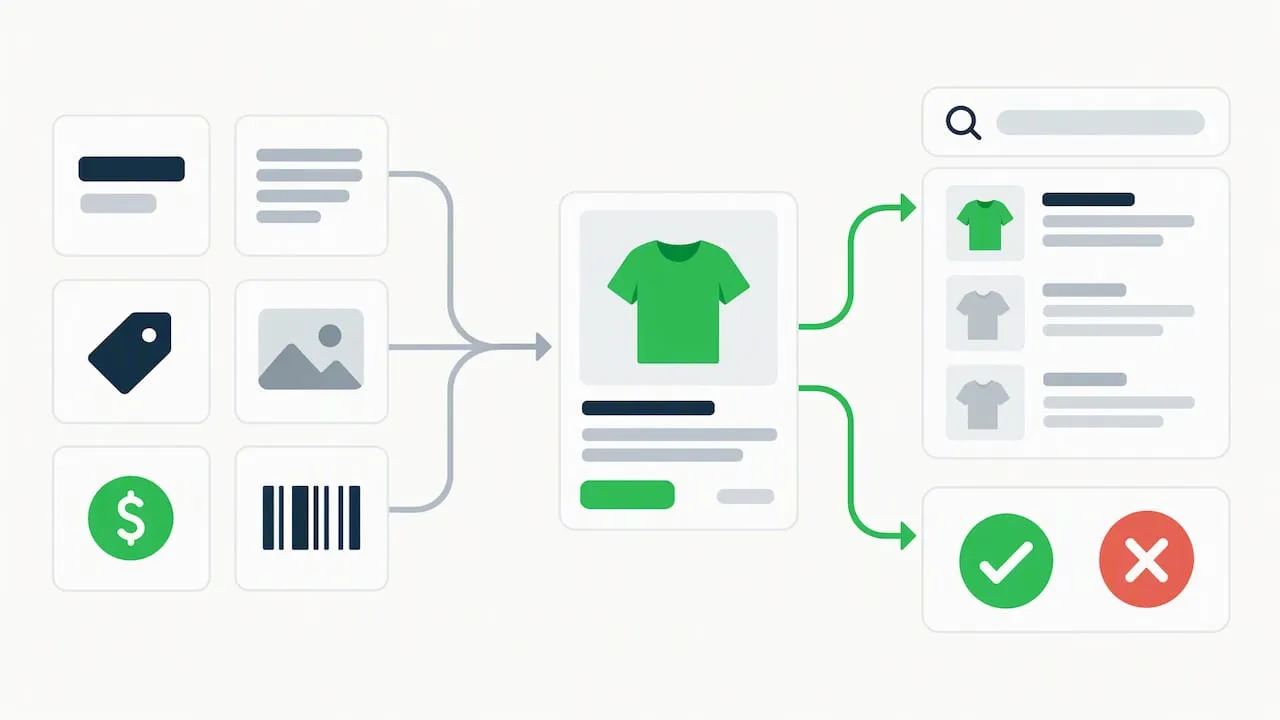 Product attributes feed matching and approval checks