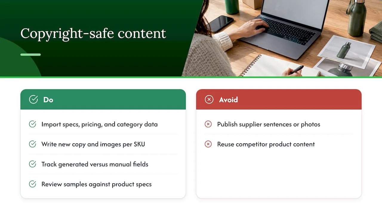 Strategies for maintaining copyright-safe content in product templates — overview diagram