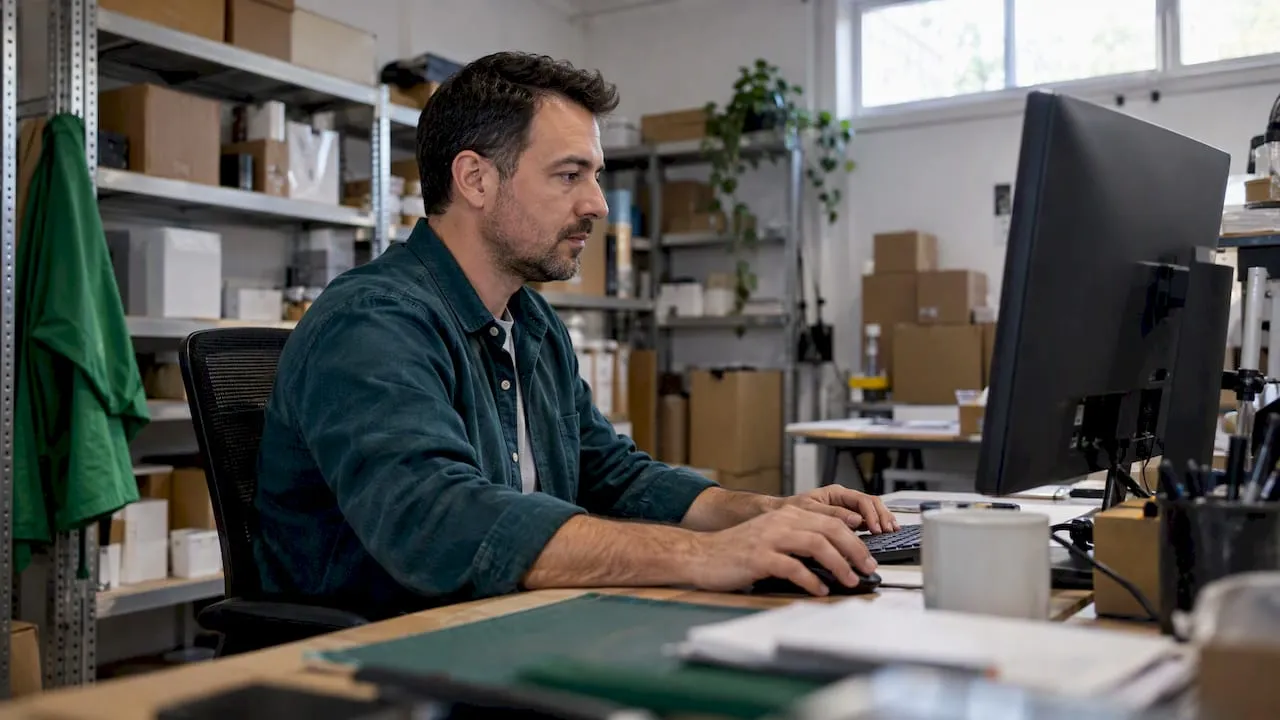 Shop owner mapping product categories at workstation