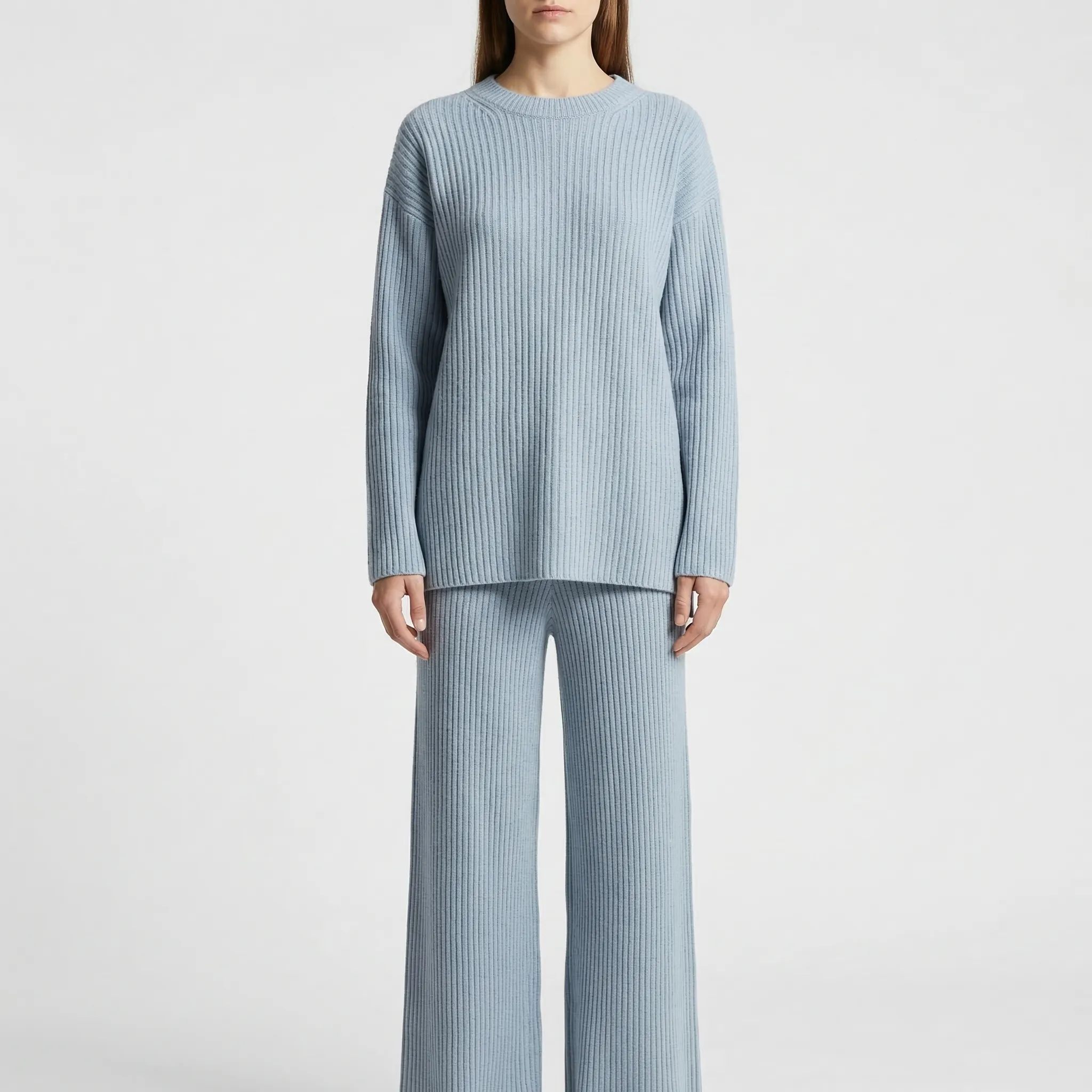 Knovelle | Ribbed knit sweater and wide-leg trouser set