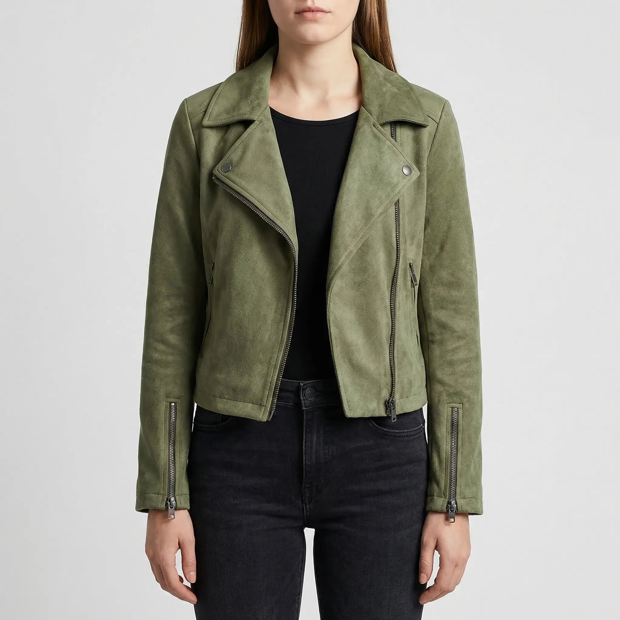 Velourx | Asymmetric zip suede-look biker jacket
